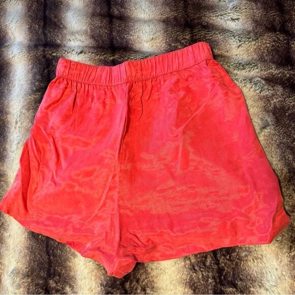 Zara Ladies Silky Shorts Front Patch Pockets Pull On Elasticated Waist Coral - Picture 4 of 6